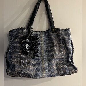 ANTHONY LUCIANO Silver Gray Snakeskin Genuine Python Tote Bag